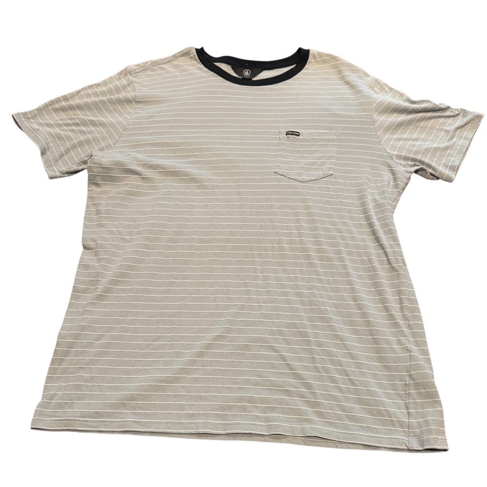 Volcom Mens Striped T-Shirt Crewneck Size L Short Sleeve Gray